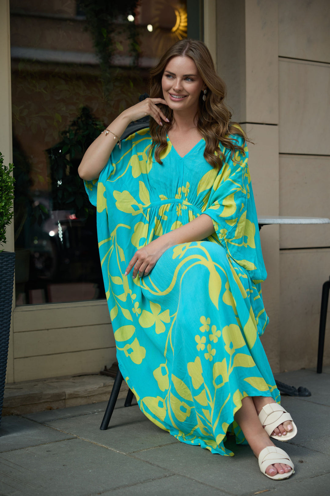 Shadow Floral Print Maxi Kaftan