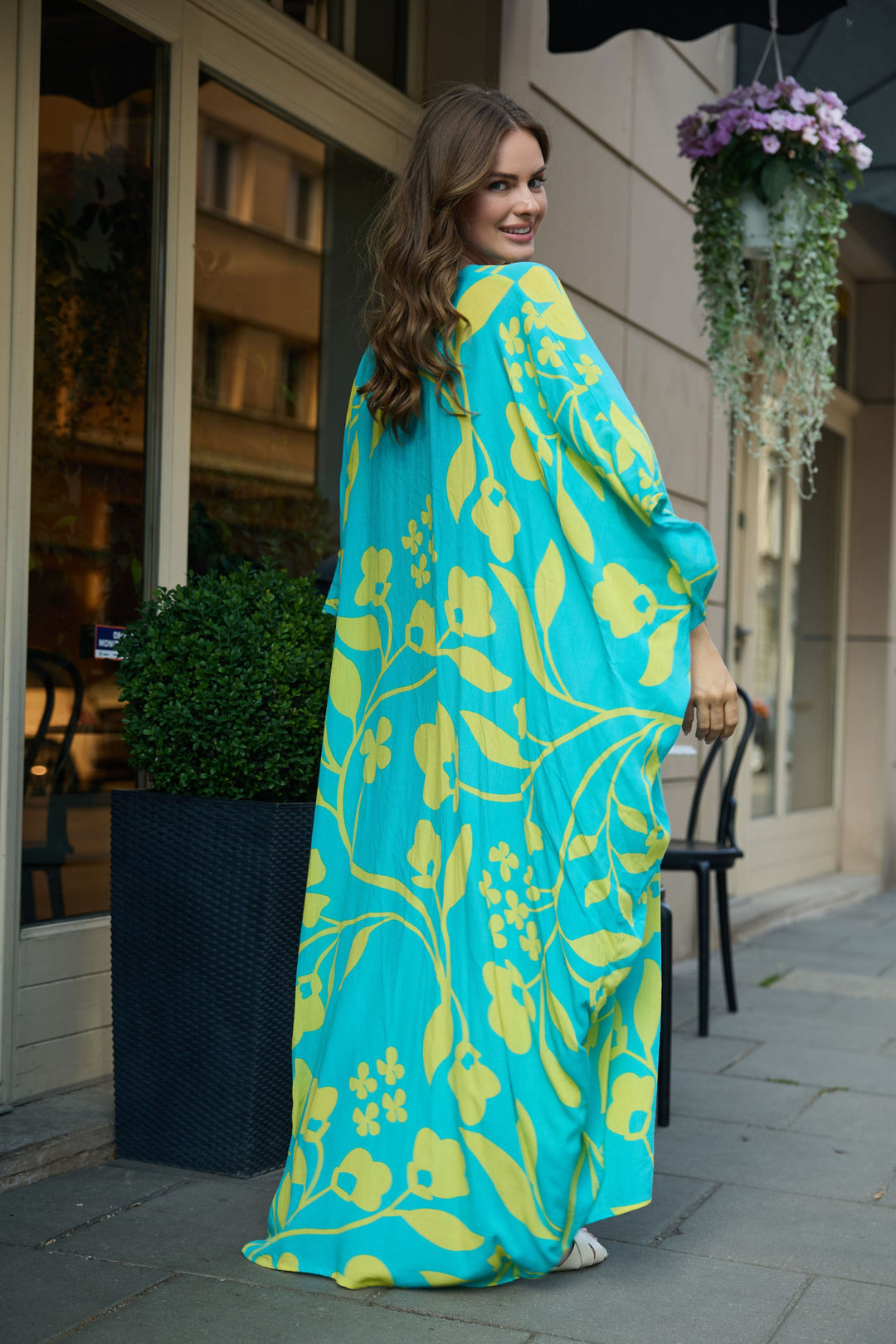 Shadow Floral Print Maxi Kaftan