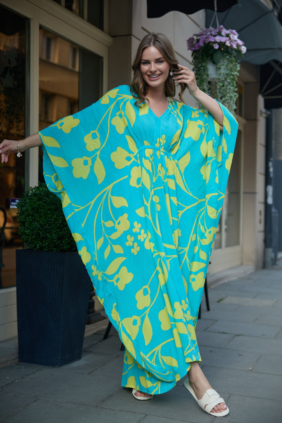 Shadow Floral Print Maxi Kaftan