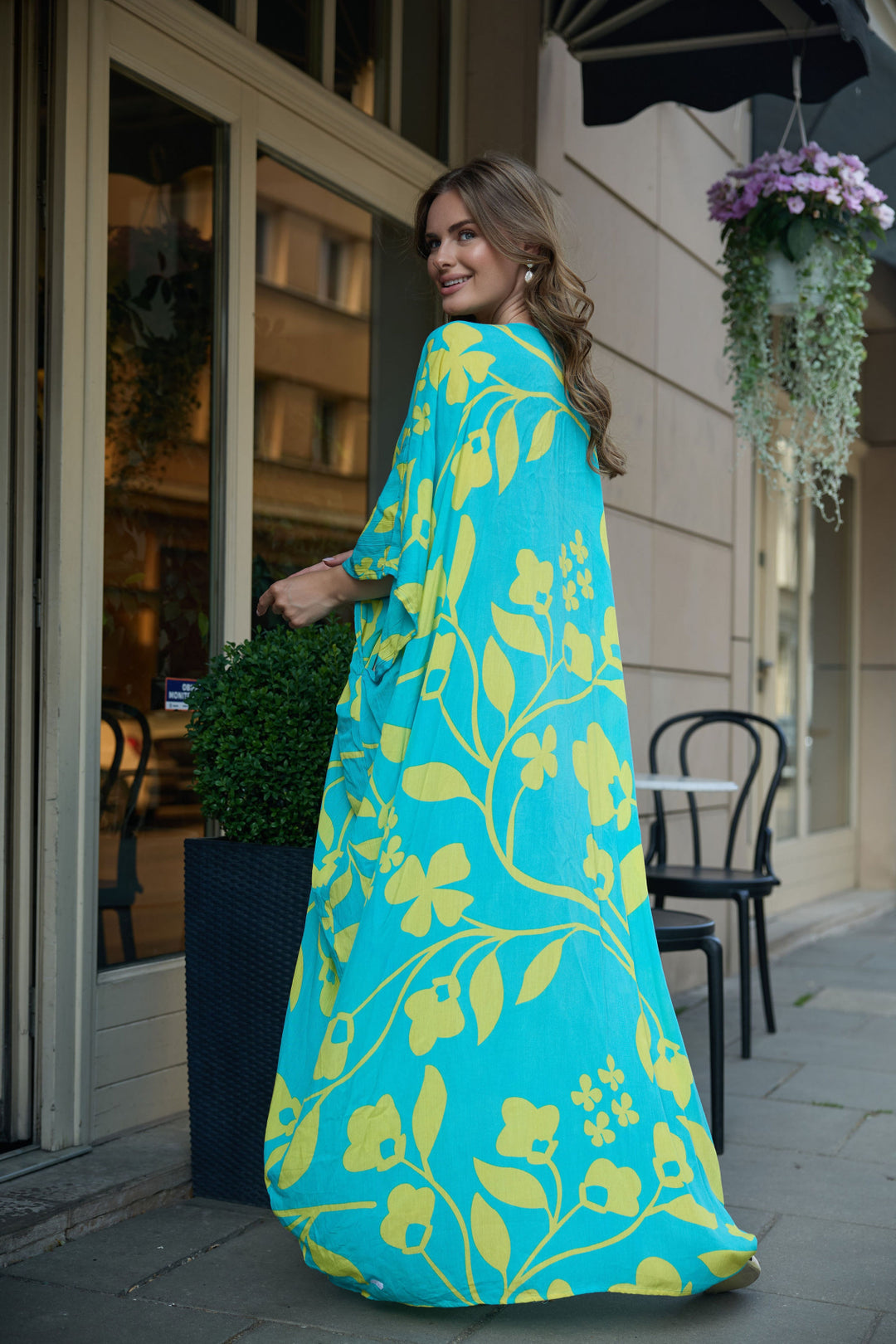 Shadow Floral Print Maxi Kaftan