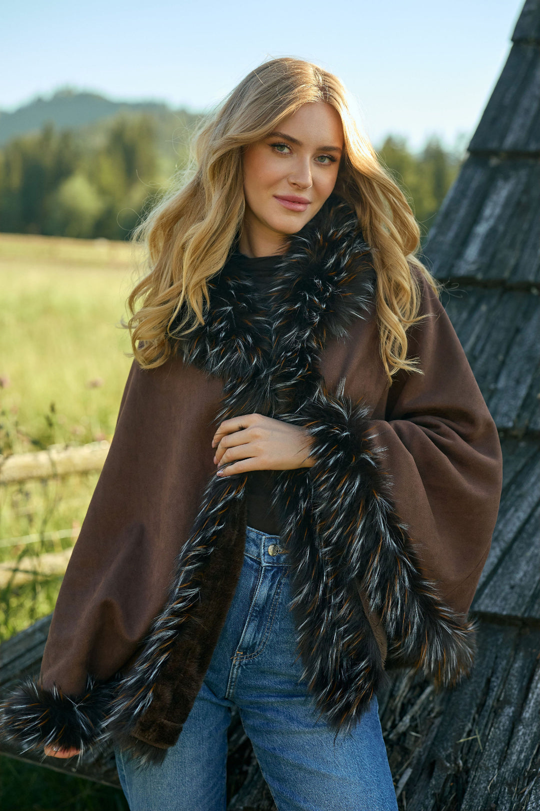 Shaggy Faux Fur Cape Kimono
