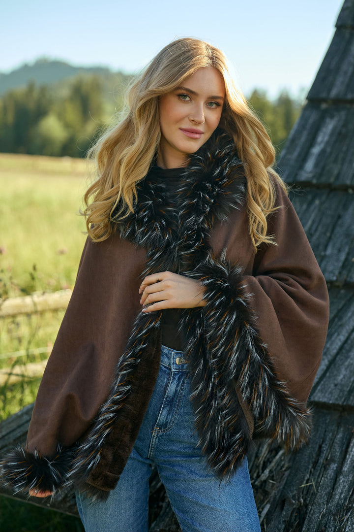Shaggy Faux Fur Cape Kimono