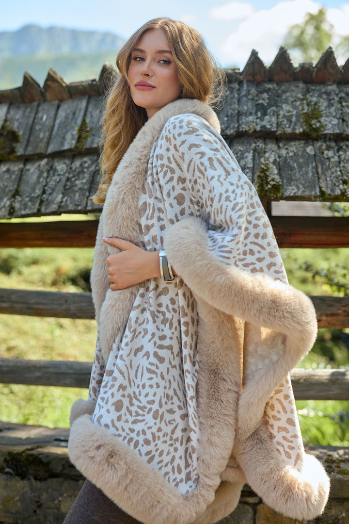 Animal Print Faux Fur Cape Kimono