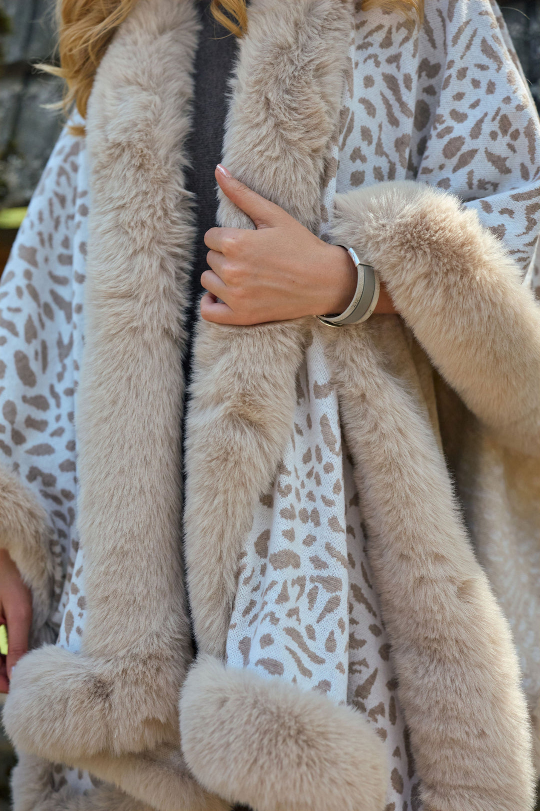 Animal Print Faux Fur Cape Kimono