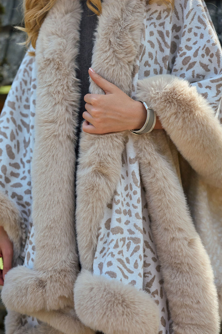 Animal Print Faux Fur Cape Kimono