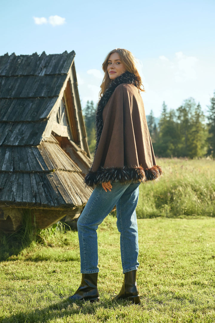 Shaggy Faux Fur Cape Kimono
