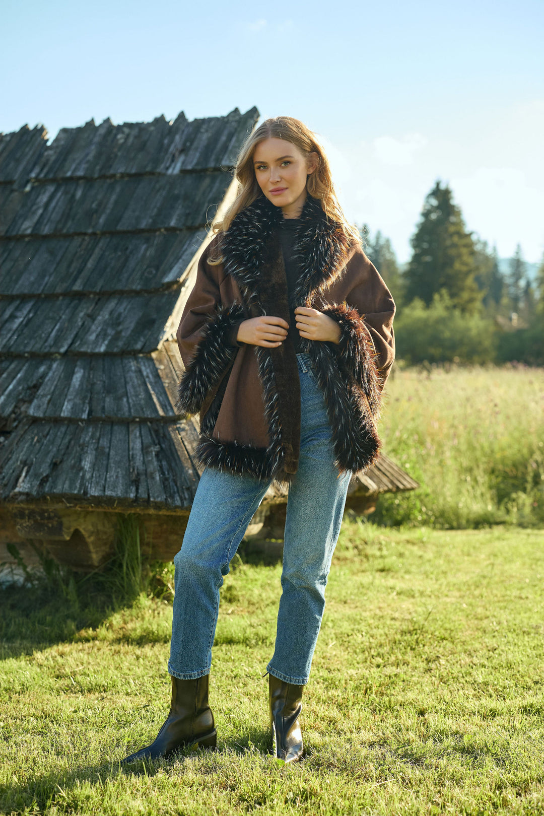 Shaggy Faux Fur Cape Kimono