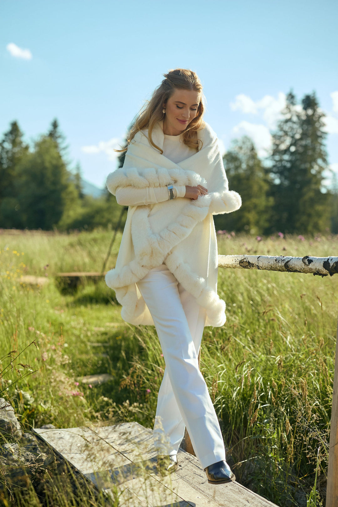 Layered Faux Fur Cape Kimono