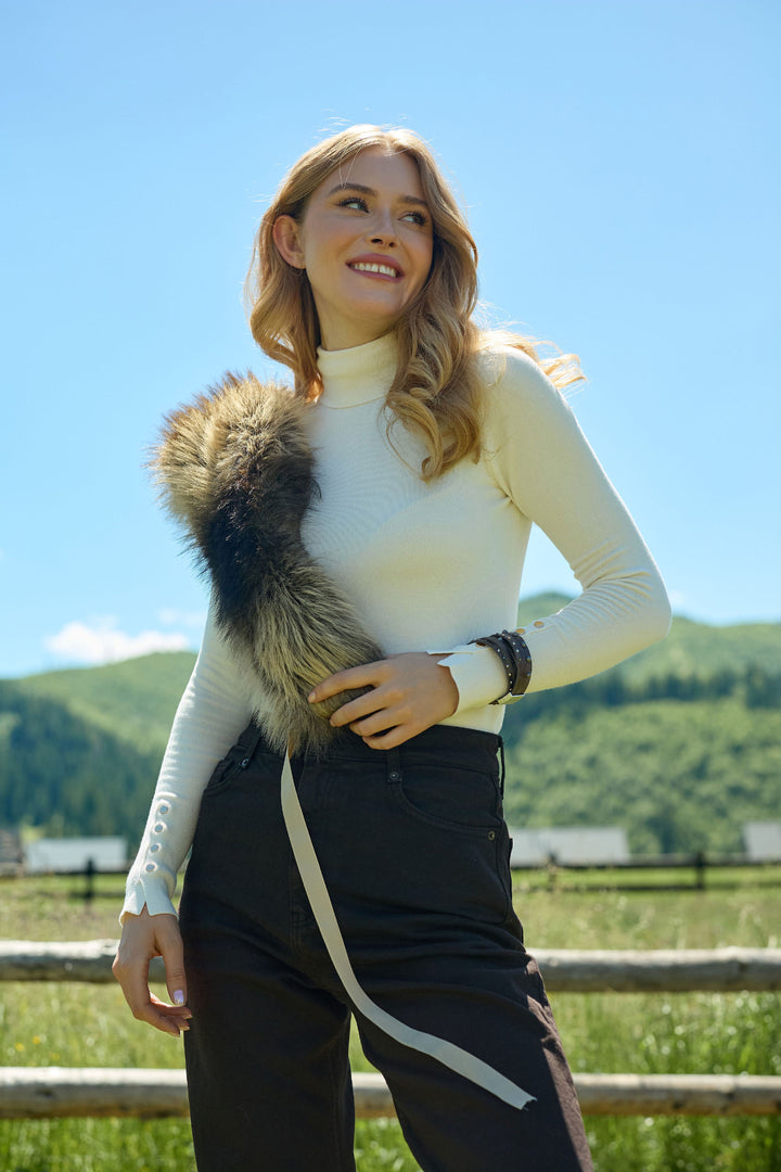 Faux Fur Tie Collar - Beige