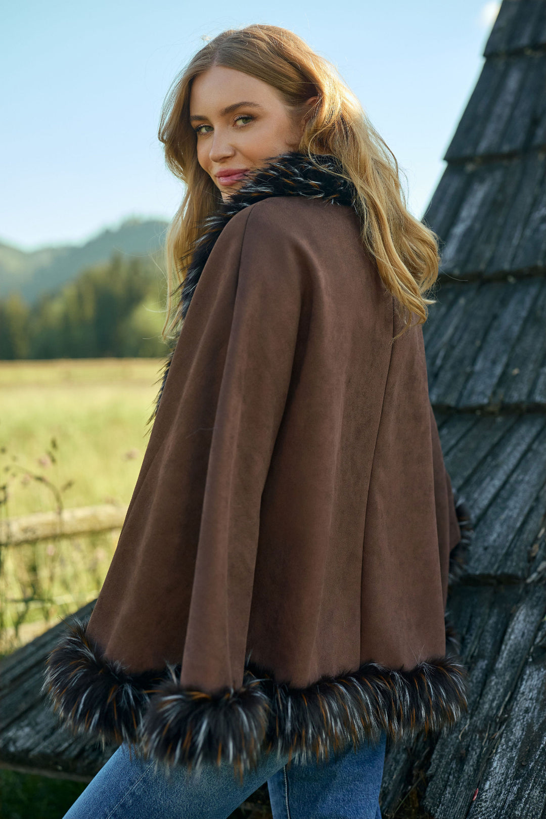 Shaggy Faux Fur Cape Kimono