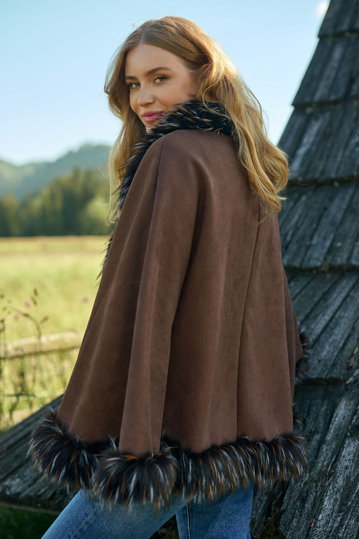 Shaggy Faux Fur Cape Kimono