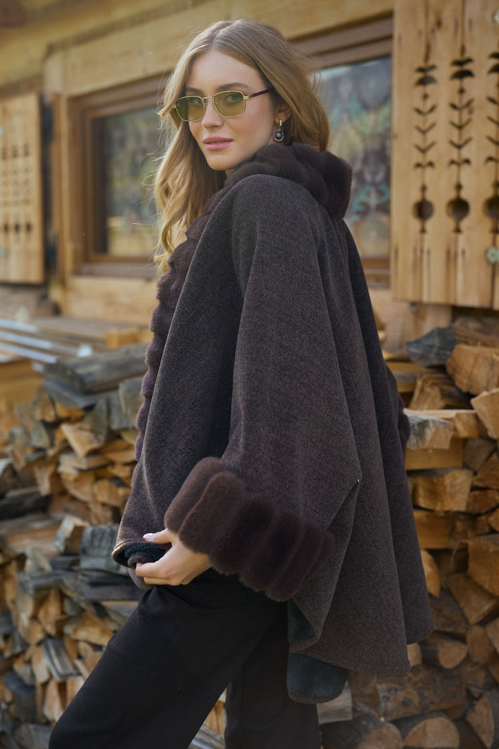 Luxe Faux Fur Trim Cape