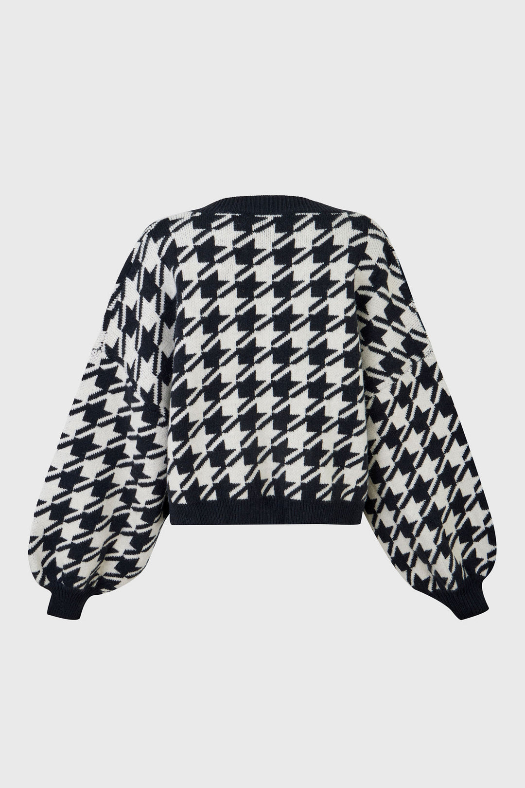 Houndstooth Rose Embroidered Knit Cardigan