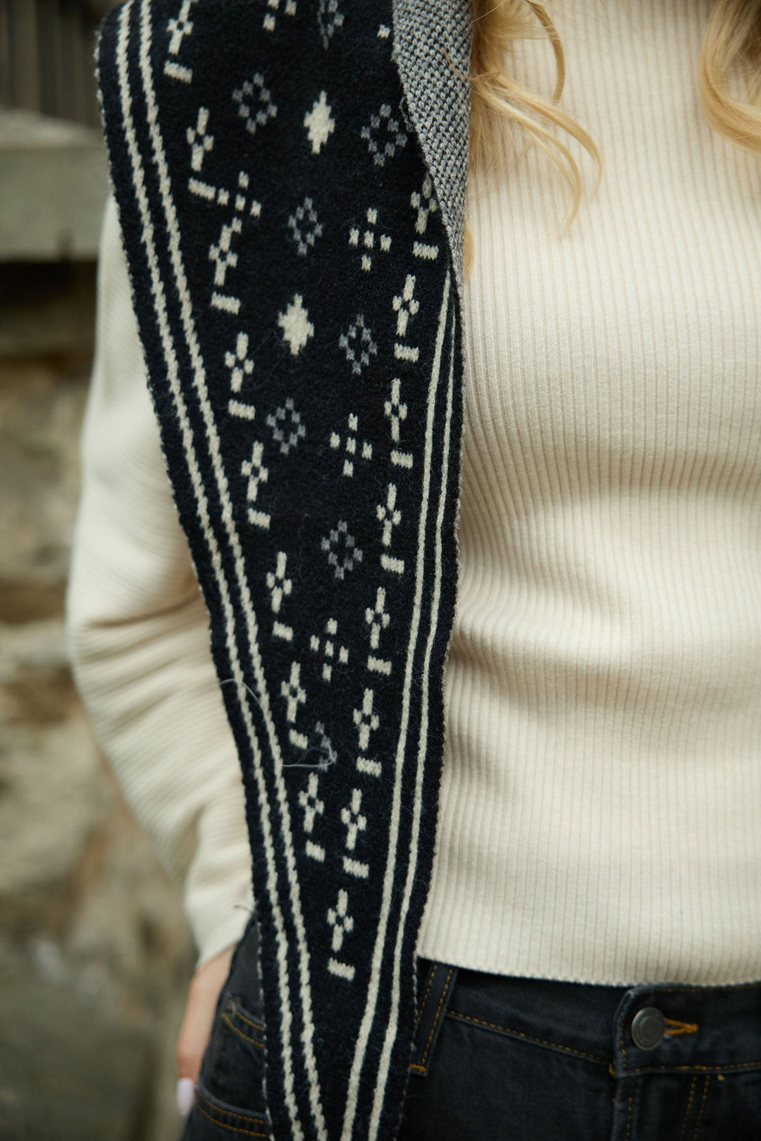 Foulard Knit Triangle Scarf - Black