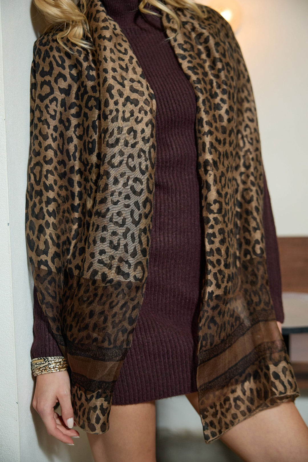 Sheer Leopard Print Scarf