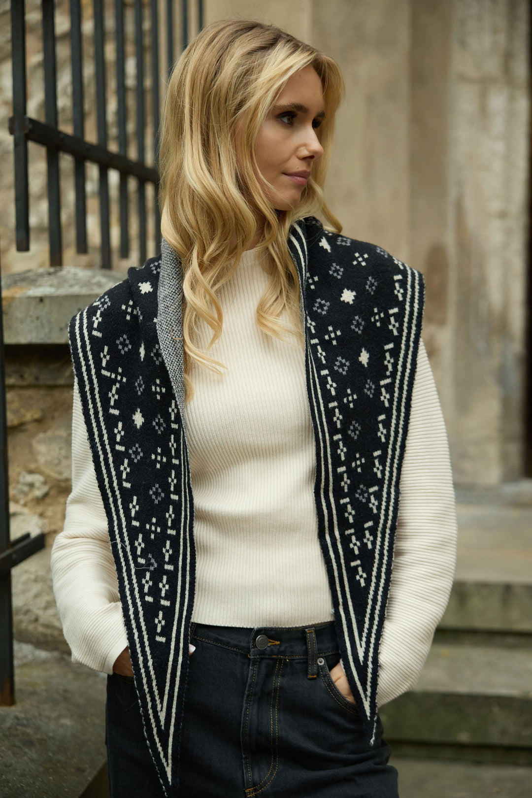 Foulard Knit Triangle Scarf - Black