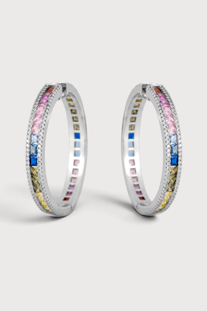 Rainbow Square Huggie Hoop Earrings