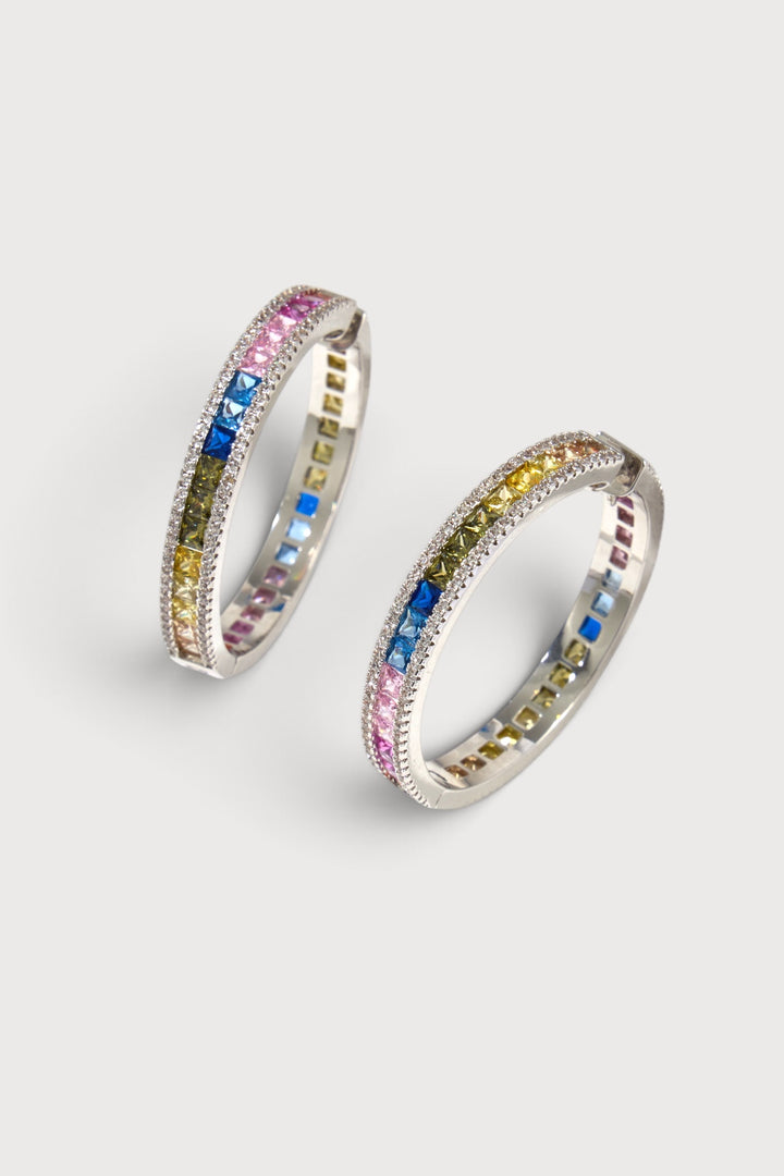 Rainbow Square Huggie Hoop Earrings
