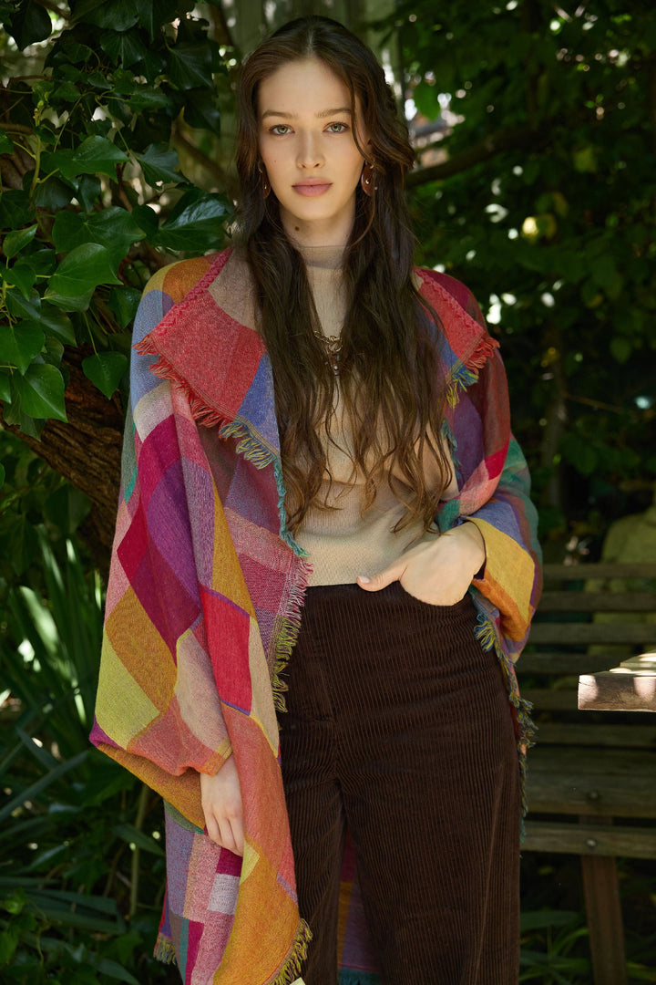 Woolen Rainbow Color Grid Cocoon - Dark Multi
