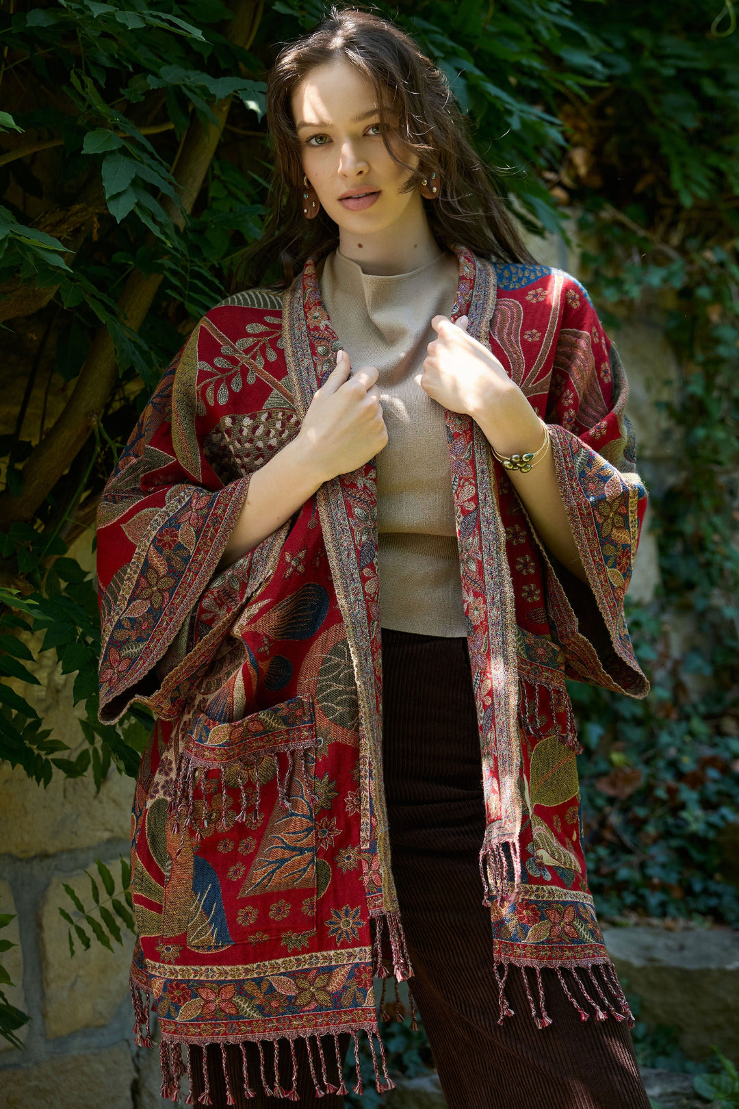Botanical Tapestry Woven Kimono - Multi