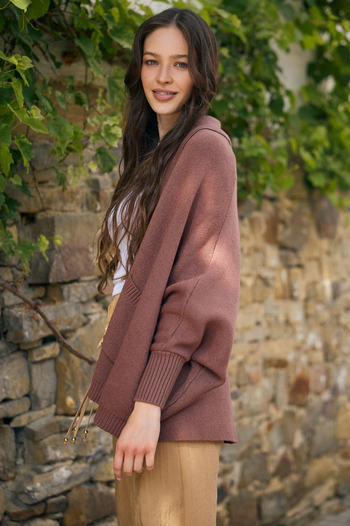 Open Front Oversized Cardigan- Brown