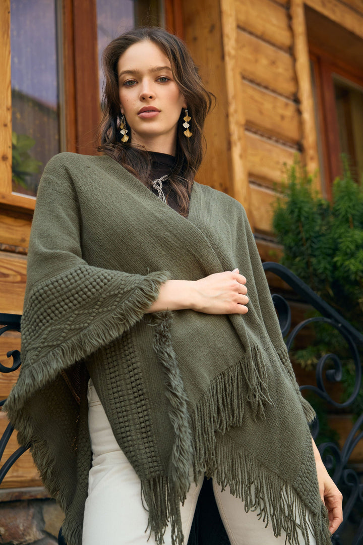 Tara Fringed Kimono - Green