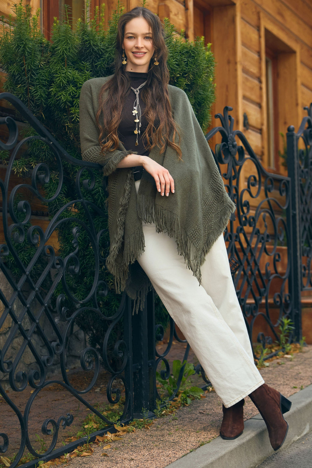 Tara Fringed Kimono - Green