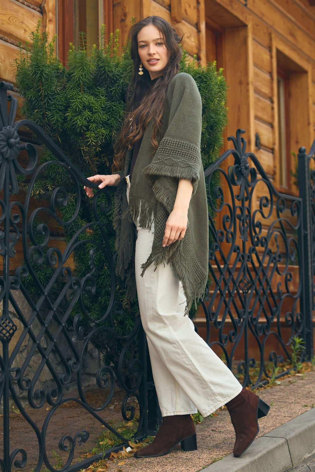 Tara Fringed Kimono - Green