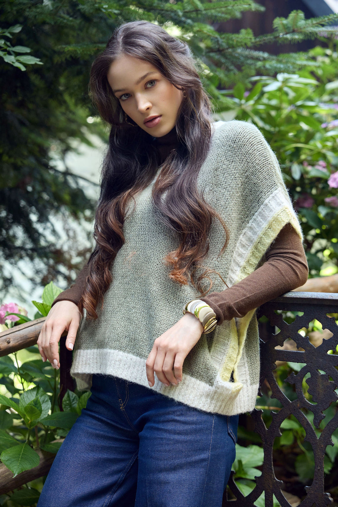 Colorblock Knit Sweater Vest - Moss