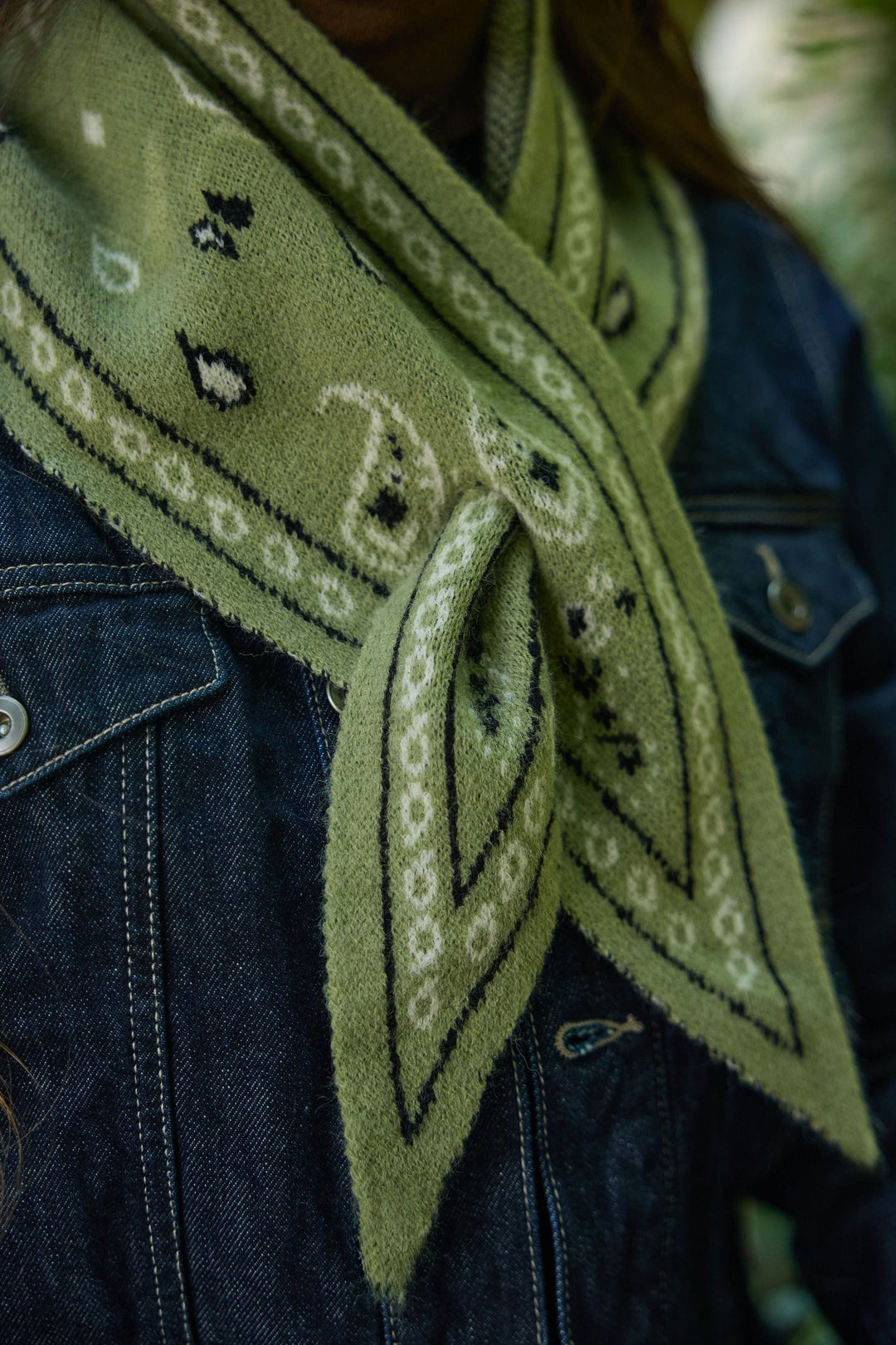 Paisley Pull Through Triangle Scarf - Olive