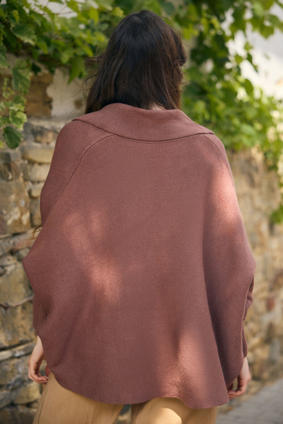 Open Front Oversized Cardigan- Brown