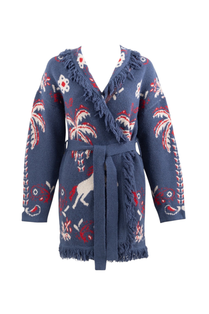 Equestrian Printed Fringe Cardigan