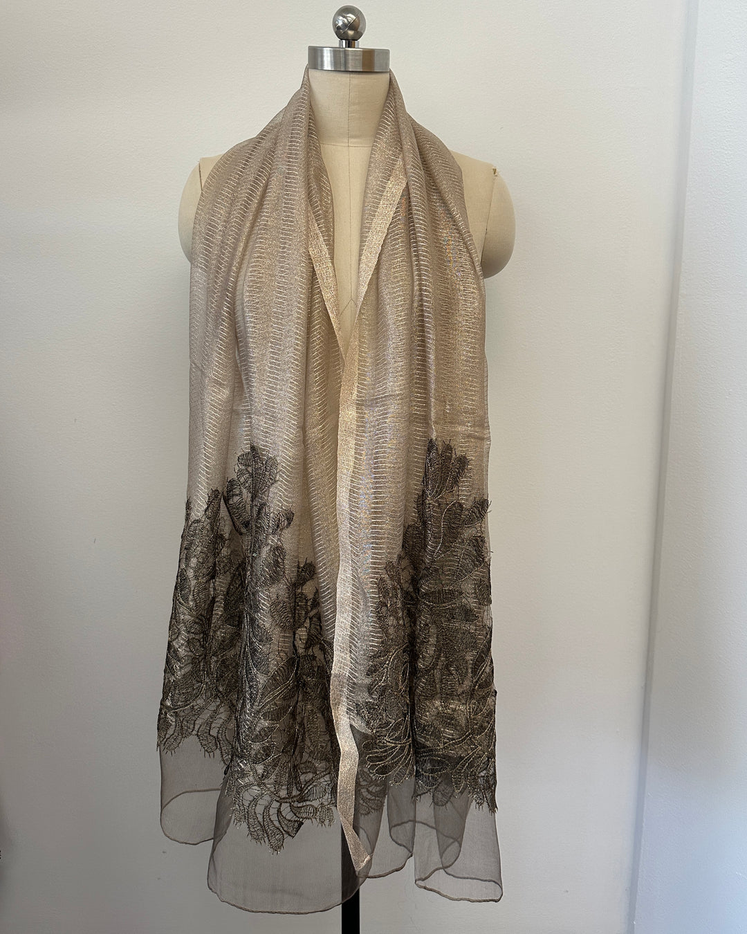 Floral Appliqué Sheer Silk Scarf