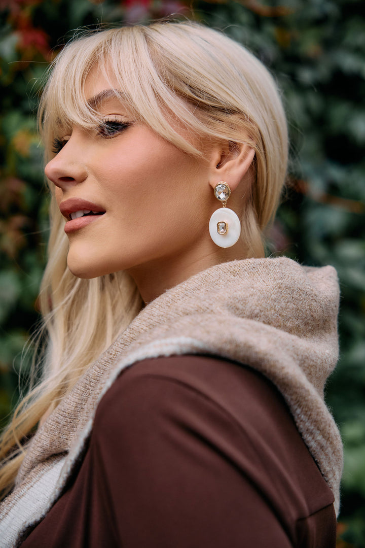 Ivory Disc Crystal Drop Earrings