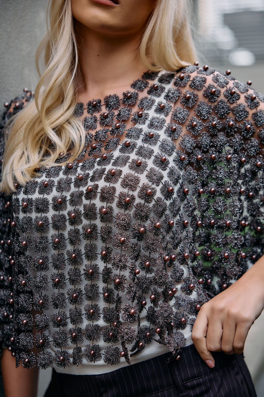 Pearl Accented Lace Poncho