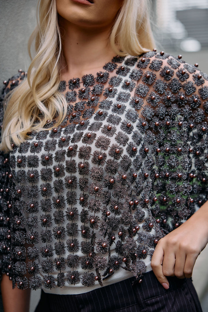 Pearl Accented Lace Poncho