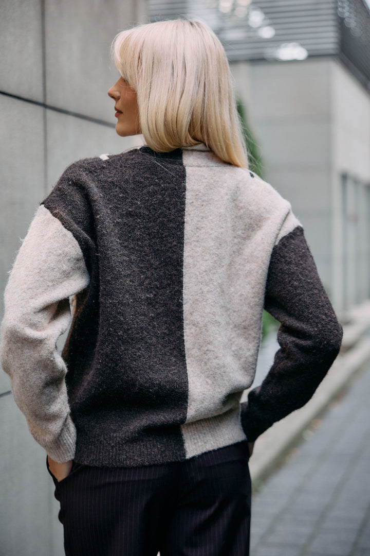 Two-Tone Floral Appliqué Cardigan