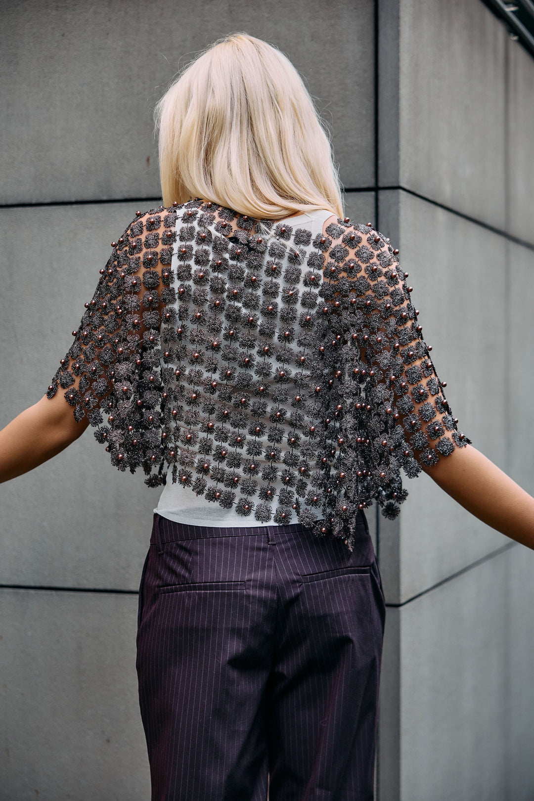 Pearl Accented Lace Poncho
