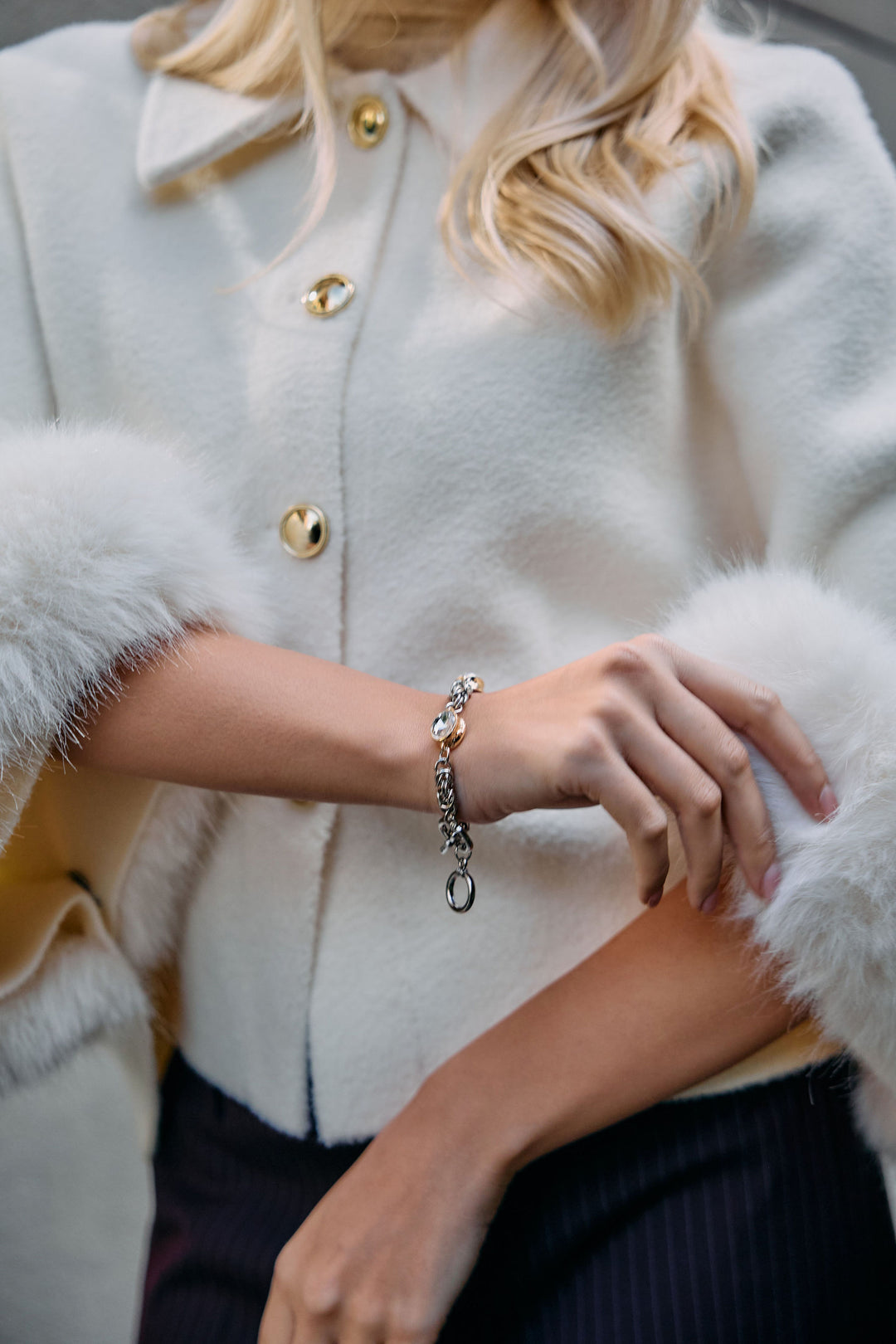 Two-Tone Crystal Station Chain Bracelet