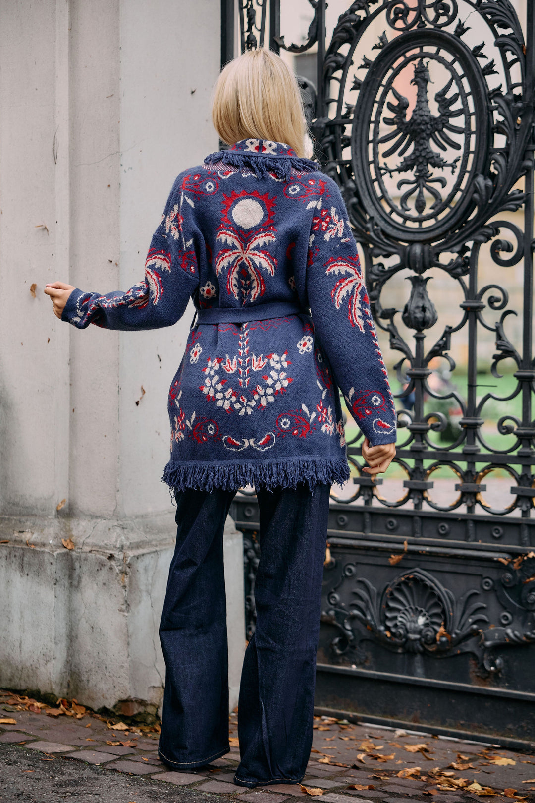 Equestrian Printed Fringe Cardigan