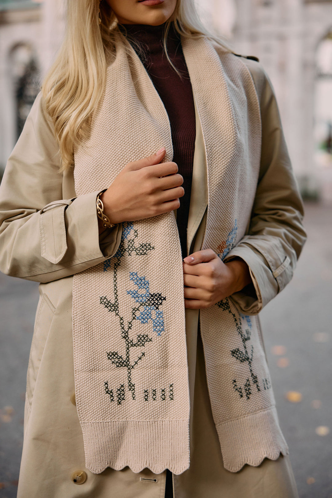 Meadow Stitch Embroidered Scarf