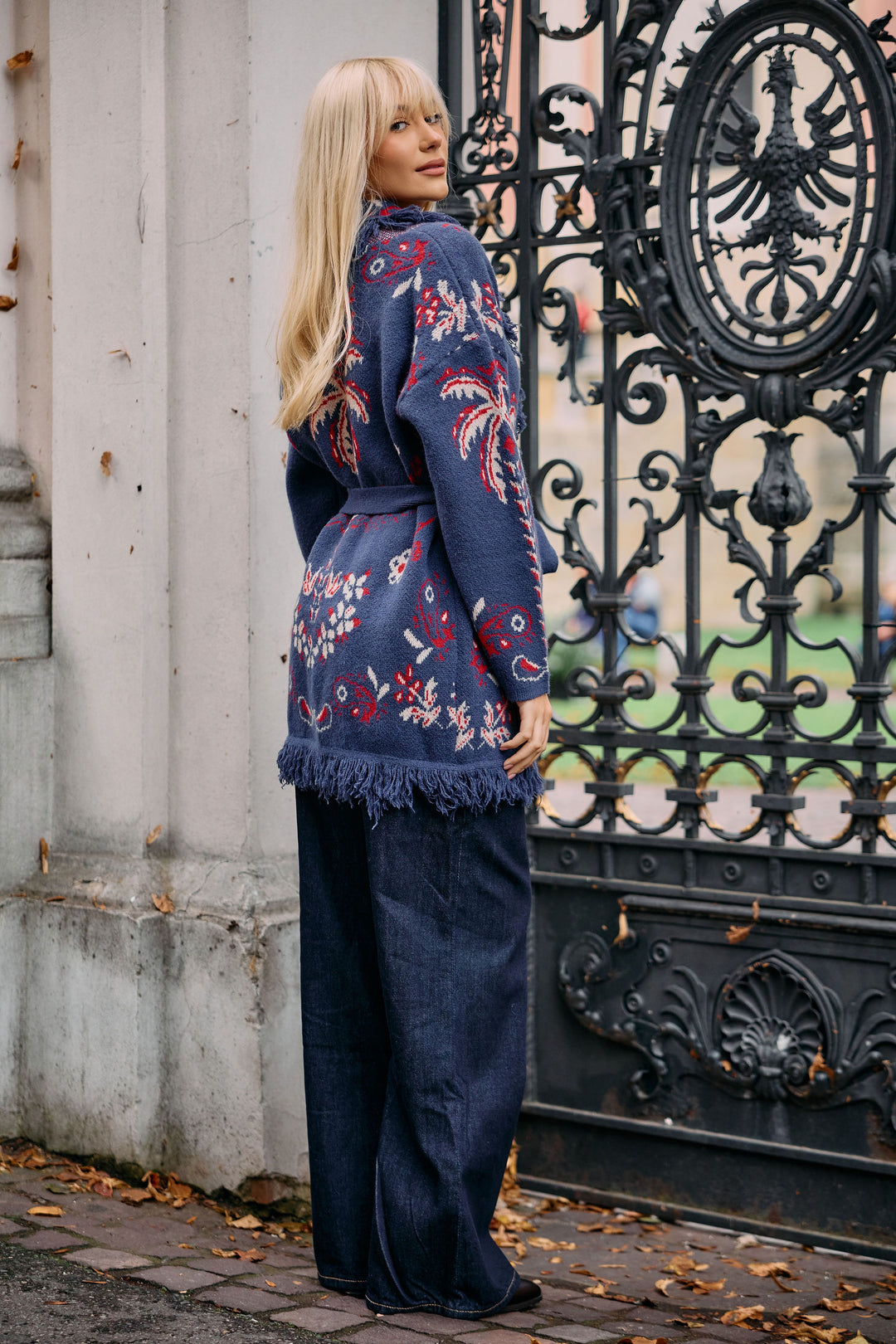 Equestrian Printed Fringe Cardigan