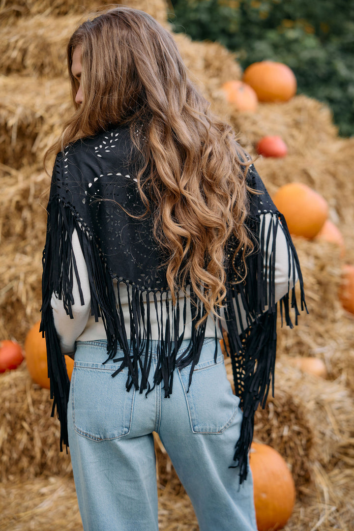Paisley Laser Cut Fringe Triangle Wrap
