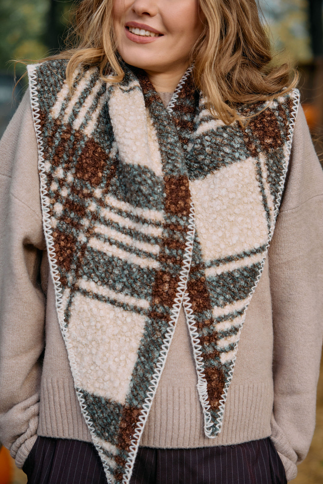 Aspen Plaid Sherpa Triangle Scarf