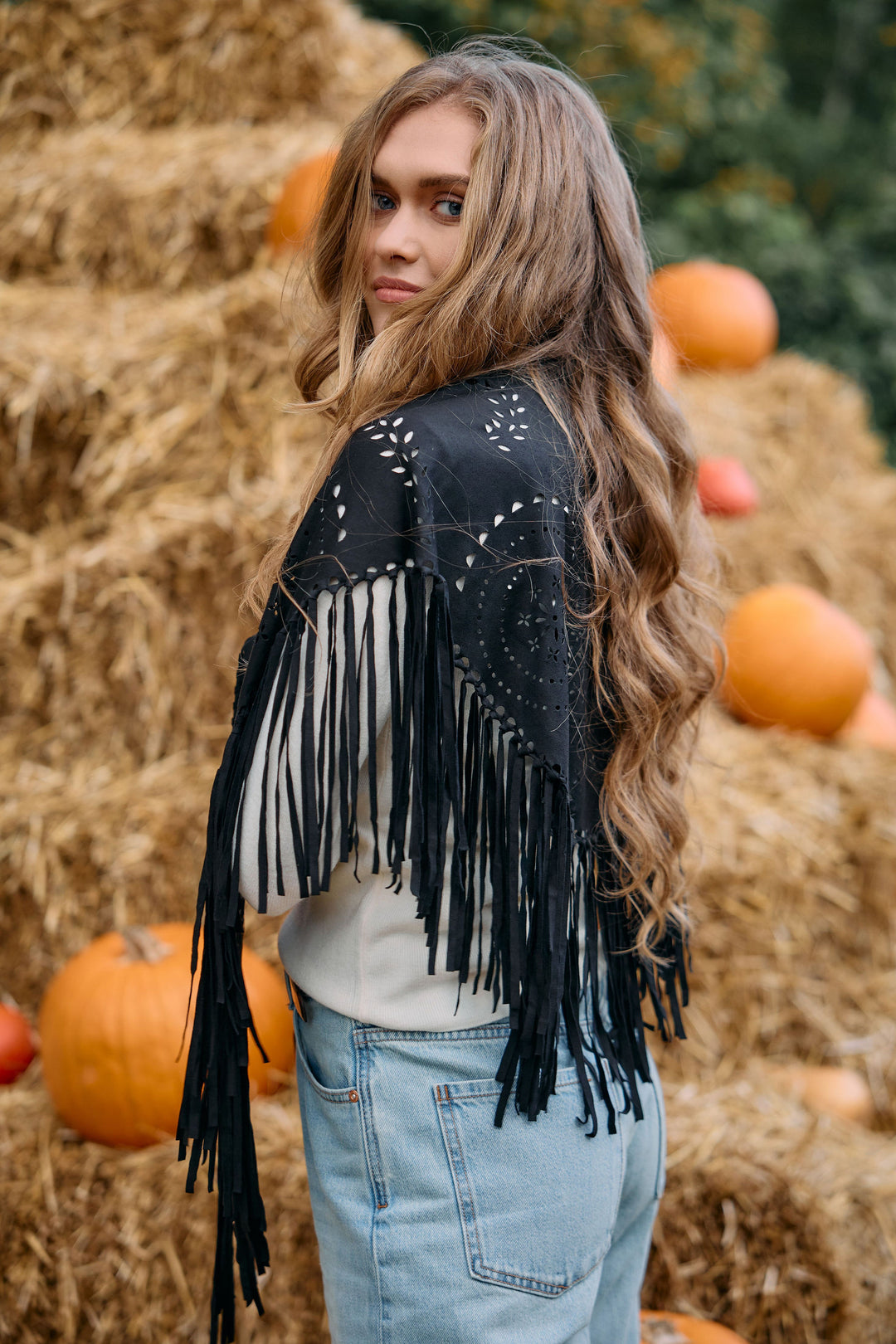 Paisley Laser Cut Fringe Triangle Wrap