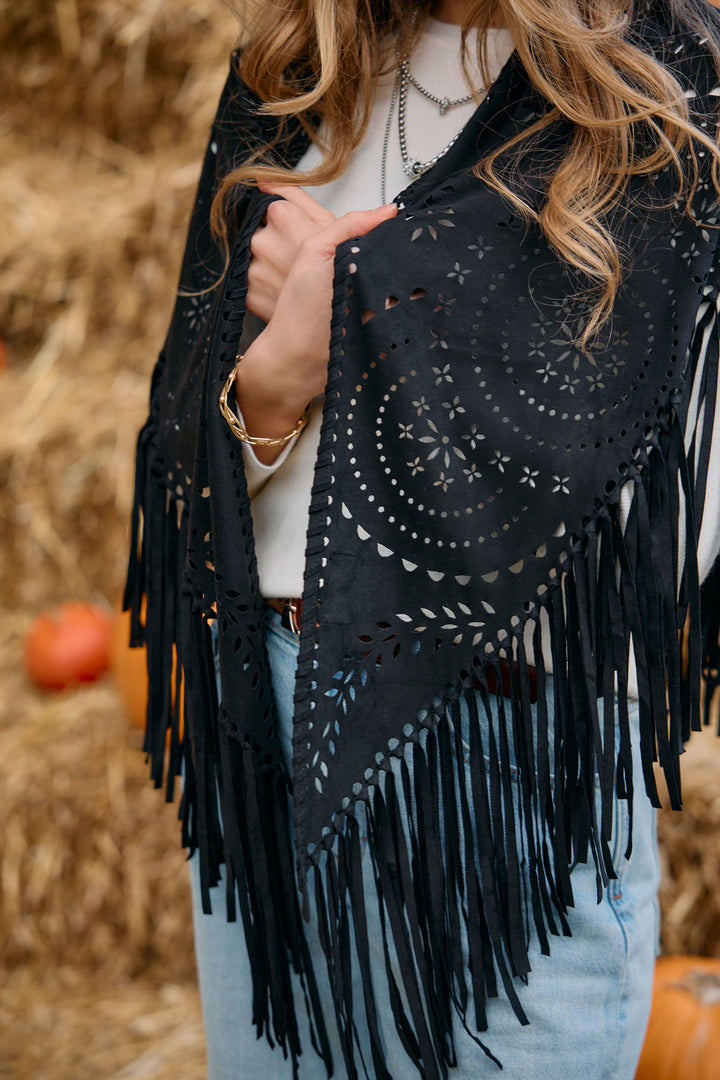 Paisley Laser Cut Fringe Triangle Wrap