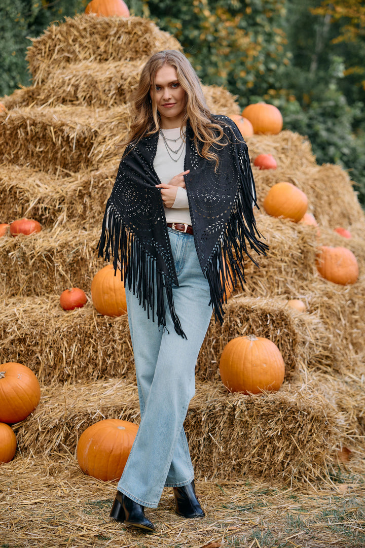 Paisley Laser Cut Fringe Triangle Wrap