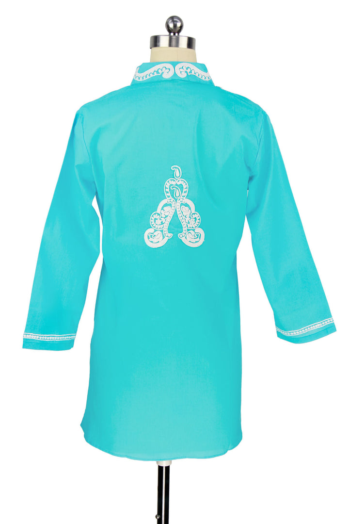 Paisley Embroidered Turquoise Ivory Tunic