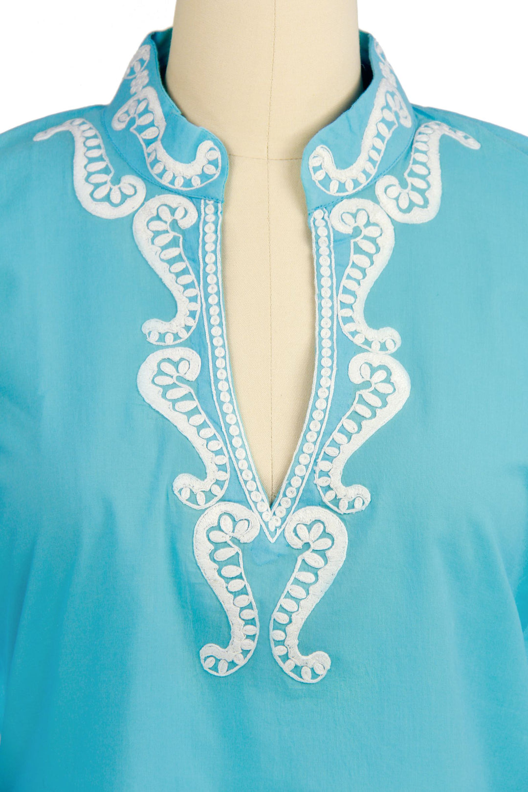 Paisley Embroidered Turquoise Ivory Tunic