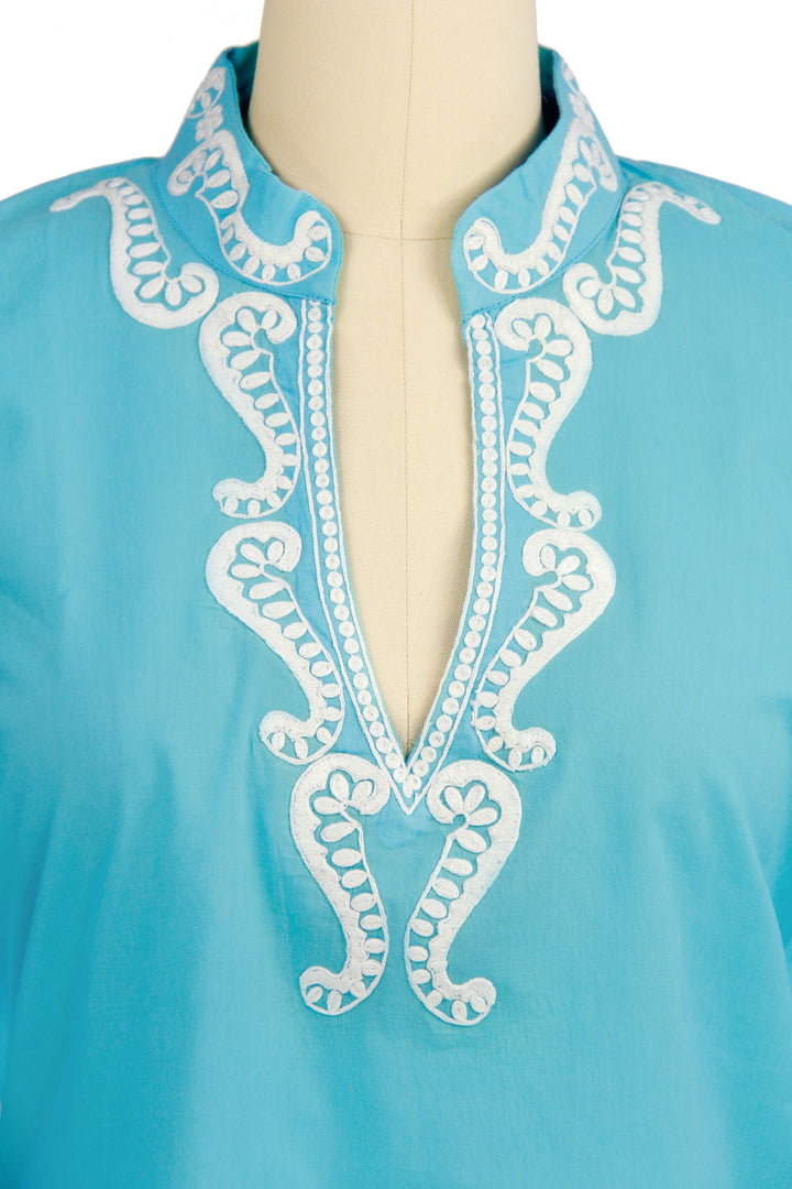 Paisley Embroidered Turquoise Ivory Tunic